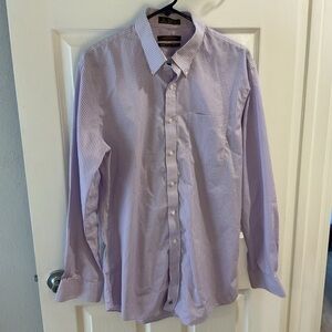 Nordstrom wrinkle free trim fit Dress Shirt 16.5 34/35 lavender gingham